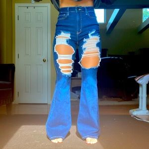 Cello High Wasted Distressed Flare Jeans
